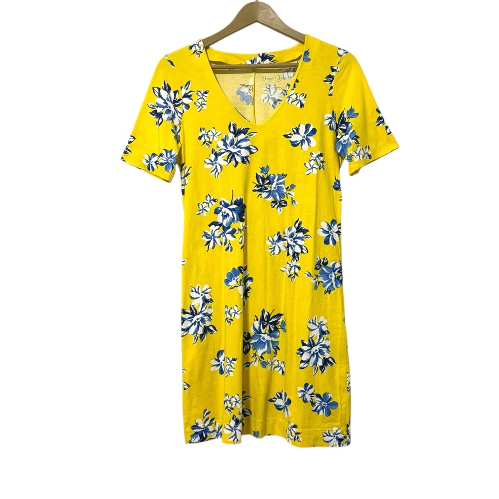 Draper James Size Small Yellow Blue Floral Short Sleeve Mini Shirt Dress Preppy